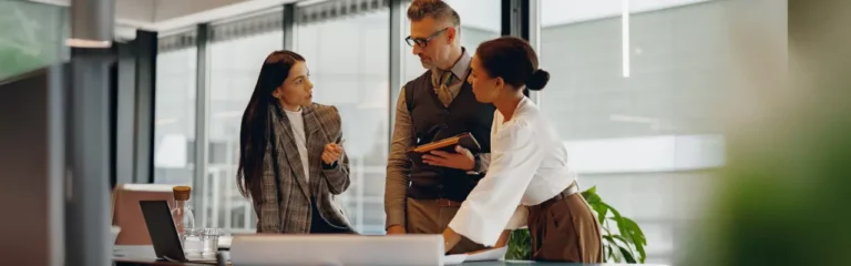 Office scene expressing the commercial awareness course Cross border business development.