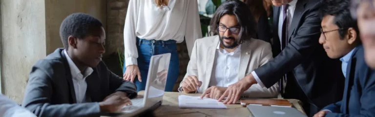 Office scene expressing the commercial awareness course Cross cultural business awareness.